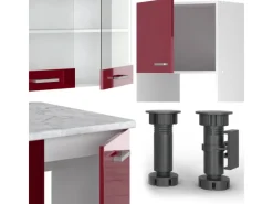 Clearance Vicco R-Line Eckküche Bordeaux Hochglanz/Weiß 237 x 247 cm AP Eiche ohne E-Geräte Brilliant Bordeaux