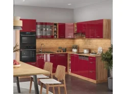 Vicco R-Line Eckküche Bordeaux Hochglanz/Goldkraft Eiche 237 x 247 cm AP Anthrazit ohne E-Geräte< Küchenregale|Winkelküchen