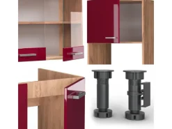 Vicco R-Line Eckküche Bordeaux Hochglanz/Goldkraft Eiche 237 x 247 cm AP Anthrazit ohne E-Geräte< Küchenregale|Winkelküchen