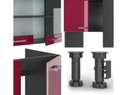 Winkelküchen<Vicco R-Line Eckküche Bordeaux Hochglanz/Anthrazit 237 x 247 cm AP Marmor ohne E-Geräte