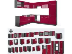 Vicco R-Line Eckküche Bordeaux Hochglanz/Anthrazit 227 x 287 cm ohne Arbeitsplatte ohne E-Geräte< Winkelküchen