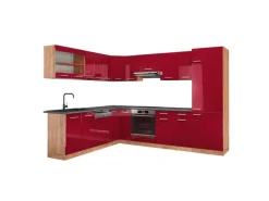 Vicco R-Line Eckküche Bordeaux Hochglanz/Goldkraft Eiche 227 x 287 cm AP Anthrazit ohne E-Geräte< Winkelküchen