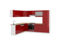 Winkelküchen|Küchenschränke<Vicco R-Line Eckküche Bordeaux Hochglanz/Weiß 227 x 287 cm AP Eiche ohne E-Geräte