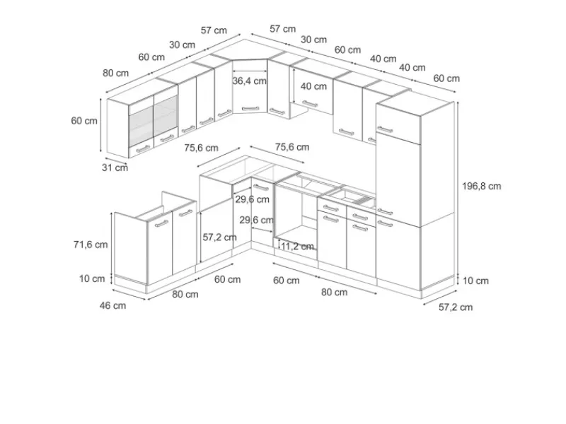 Vicco R-Line Eckküche Bordeaux Hochglanz/Goldkraft Eiche 227 x 287 cm ohne Arbeitsplatte ohne E-Geräte< Winkelküchen|Küchenschränke