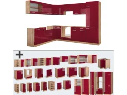 Vicco R-Line Eckküche Bordeaux Hochglanz/Goldkraft Eiche 227 x 287 cm ohne Arbeitsplatte ohne E-Geräte< Winkelküchen|Küchenschränke