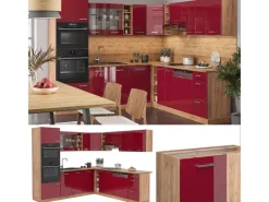 Vicco R-Line Eckküche Bordeaux Hochglanz/Goldkraft Eiche 237 x 247 cm AP Eiche ohne E-Geräte< Winkelküchen|Einbauküchen