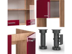 Vicco R-Line Eckküche Bordeaux Hochglanz/Goldkraft Eiche 237 x 247 cm AP Eiche ohne E-Geräte< Winkelküchen|Einbauküchen