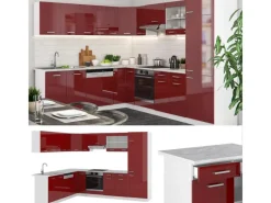 Vicco R-Line Eckküche Bordeaux Hochglanz/Weiß 227 x 287 cm ohne Arbeitsplatte ohne E-Geräte Brilliant Bordeaux