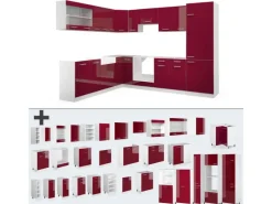 Vicco R-Line Eckküche Bordeaux Hochglanz/Weiß 227 x 287 cm ohne Arbeitsplatte ohne E-Geräte Brilliant Bordeaux