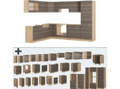 Clearance Vicco R-Line Eckküche /Goldkraft Eiche 227 x 287 cm ohne Arbeitsplatte ohne E-Geräte Edelgrau