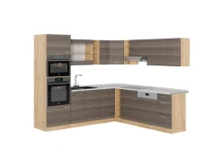 Best Vicco R-Line Eckküche /Goldkraft Eiche 237 x 247 cm AP Marmor ohne E-Geräte Edelgrau