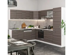 Vicco R-Line Eckküche /Weiß 227 x 287 cm AP Eiche ohne E-Geräte Edelgrau