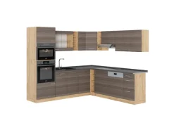 Winkelküchen<Vicco R-Line Eckküche /Goldkraft Eiche 237 x 247 cm AP Anthrazit ohne E-Geräte