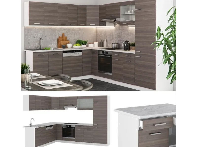 Vicco R-Line Eckküche /Weiß 227 x 287 cm AP Marmor ohne E-Geräte< Winkelküchen