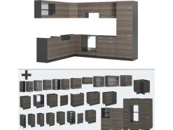 Clearance Vicco R-Line Eckküche /Anthrazit 227 x 287 cm AP Eiche ohne E-Geräte Edelgrau