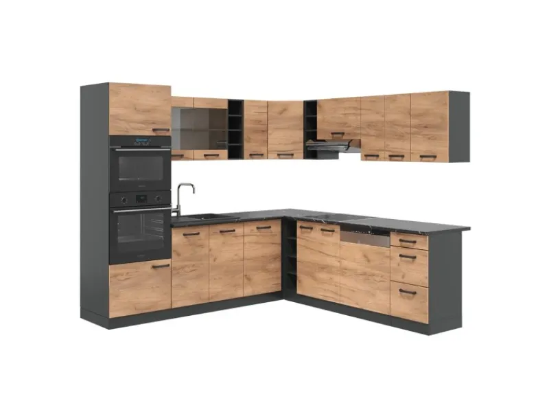 Herde|Winkelküchen<Vicco R-Line Eckküche Goldkraft Eiche/Anthrazit 237 x 60 cm ohne Arbeitsplatte ohne E-Geräte