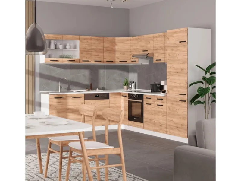 Vicco R-Line Eckküche Goldkraft Eiche/Weiß 227 x 287 cm ohne Arbeitsplatte ohne E-Geräte< Winkelküchen