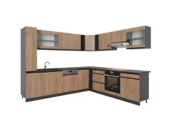Discount Vicco R-Line Eckküche Goldkraft 257 x 60 cm J-Shapeohne Arbeitsplatte ohne E-Geräte Eiche