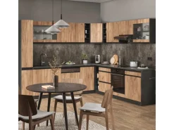 Discount Vicco R-Line Eckküche Goldkraft 257 x 60 cm J-Shapeohne Arbeitsplatte ohne E-Geräte Eiche