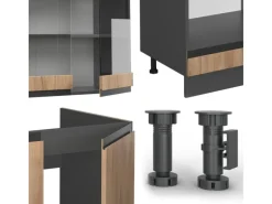 Discount Vicco R-Line Eckküche Goldkraft 257 x 60 cm J-Shapeohne Arbeitsplatte ohne E-Geräte Eiche