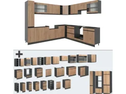 Discount Vicco R-Line Eckküche Goldkraft 257 x 60 cm J-Shapeohne Arbeitsplatte ohne E-Geräte Eiche