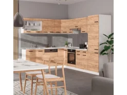 Winkelküchen<Vicco R-Line Eckküche Goldkraft /Weiß 227 x 287 cm AP Marmor ohne E-Geräte