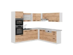 Winkelküchen<Vicco R-Line Eckküche Goldkraft Eiche/Weiß 237 x 247 cm AP Marmor ohne E-Geräte