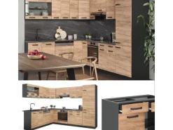 Vicco R-Line Eckküche Goldkraft Eiche/Anthrazit 227 x 287 cm ohne Arbeitsplatte ohne E-Geräte< Winkelküchen|Küchenschränke