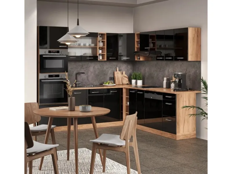 Vicco R-Line Eckküche /Goldkraft Eiche 237 x 247 cm AP Anthrazit ohne E-Geräte< Winkelküchen