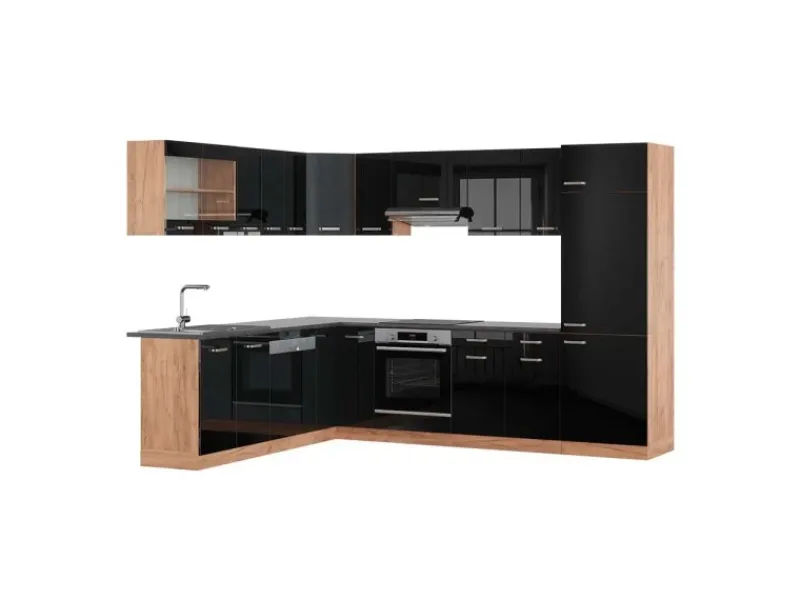 Winkelküchen<Vicco R-Line Eckküche /Goldkraft Eiche 227 x 287 cm AP Anthrazit ohne E-Geräte