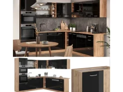 Winkelküchen|Einbauküchen<Vicco R-Line Eckküche /Goldkraft Eiche 237 x 247 cm AP Marmor ohne E-Geräte