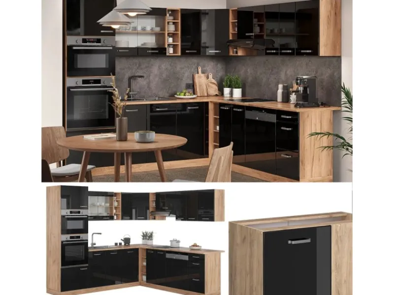 Kücheninseln|Winkelküchen<Vicco R-Line Eckküche /Goldkraft Eiche 237 x 247 cm AP Eiche ohne E-Geräte