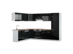 Outlet Vicco R-Line Eckküche /Weiß 227 x 287 cm AP Eiche ohne E-Geräte Schwarz Hochglanz