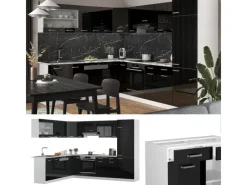 Outlet Vicco R-Line Eckküche /Weiß 227 x 287 cm AP Eiche ohne E-Geräte Schwarz Hochglanz