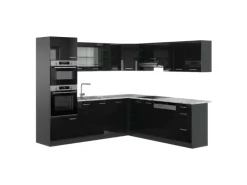 Vicco R-Line Eckküche /Anthrazit 237 x 247 cm AP Marmor ohne E-Geräte Schwarz Hochglanz