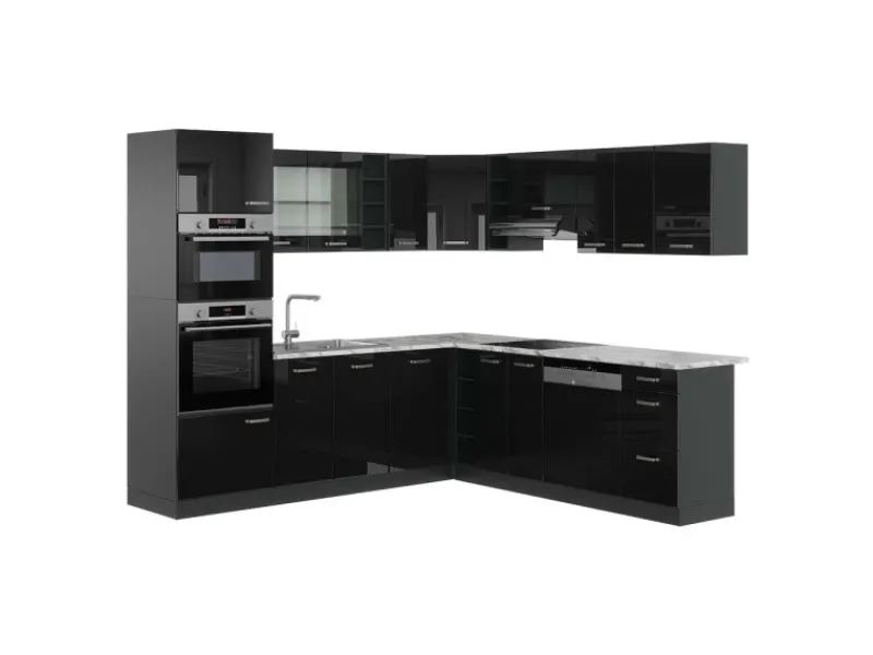 Vicco R-Line Eckküche /Anthrazit 237 x 247 cm AP Marmor ohne E-Geräte Schwarz Hochglanz