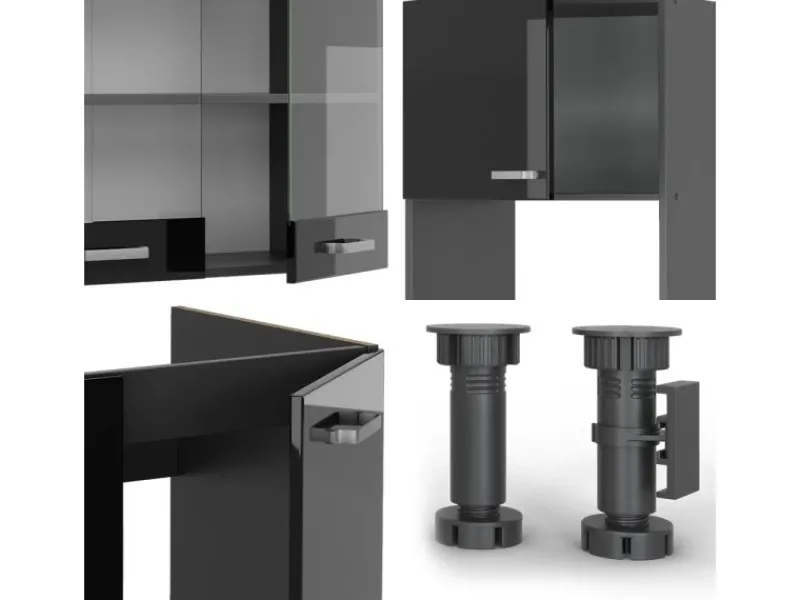 Vicco R-Line Eckküche /Anthrazit 237 x 247 cm AP Marmor ohne E-Geräte Schwarz Hochglanz