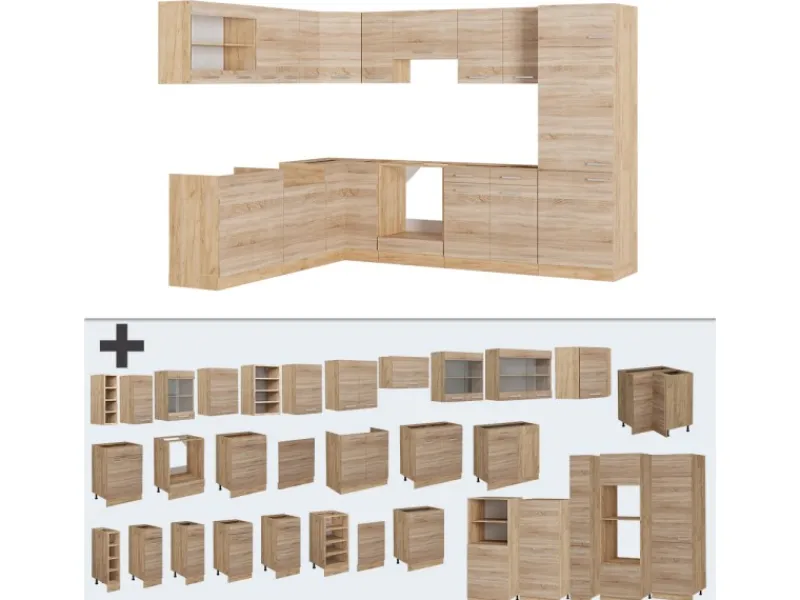 Outlet Vicco R-Line Eckküche Sonoma/Goldkraft Eiche 227 x 287 cm AP Anthrazit ohne E-Geräte Sonoma Eiche