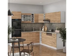 Vicco R-Line Eckküche Sonoma/Weiß 237 x 60 cm ohne Arbeitsplatte ohne E-Geräte< Winkelküchen|Einbauküchen
