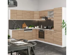 Winkelküchen|Kühlschränke<Vicco R-Line Eckküche Sonoma/Weiß 227 x 287 cm AP Eiche ohne E-Geräte