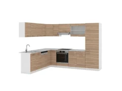 Winkelküchen|Einbauküchen<Vicco R-Line Eckküche Sonoma 227 x 287 cm AP Marmor ohne E-Geräte