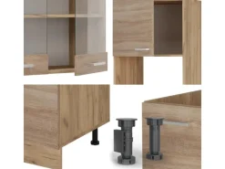 Winkelküchen|Küchenschränke<Vicco R-Line Eckküche Sonoma/Goldkraft Eiche 237 x 247 cm AP Marmor ohne E-Geräte