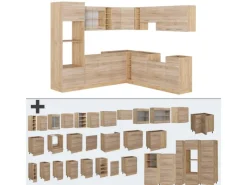 Winkelküchen|Küchenschränke<Vicco R-Line Eckküche Sonoma/Goldkraft Eiche 237 x 247 cm AP Marmor ohne E-Geräte