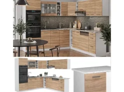 Vicco R-Line Eckküche Sonoma/Weiß 237 x 60 cm AP Marmor ohne E-Geräte< Winkelküchen|Einbauküchen