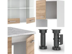 Vicco R-Line Eckküche Sonoma/Weiß 237 x 60 cm AP Marmor ohne E-Geräte< Winkelküchen|Einbauküchen