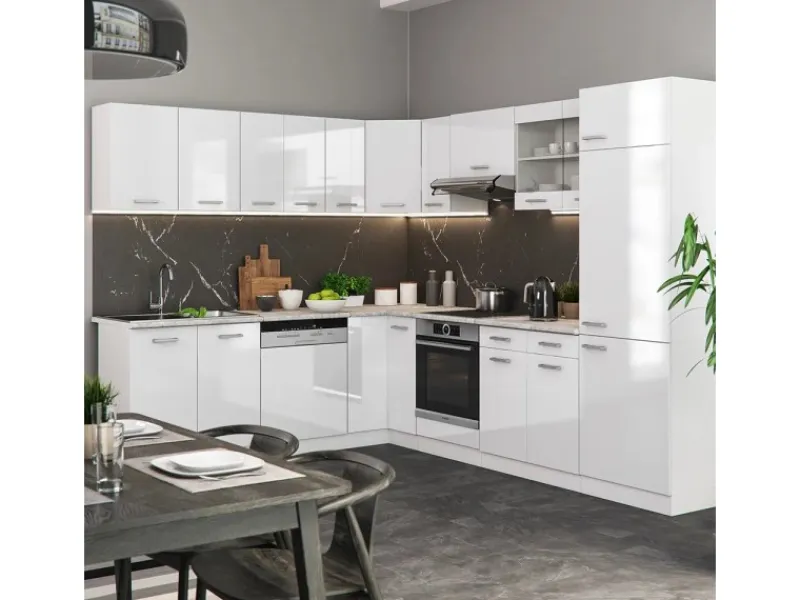 Clearance Vicco R-Line Eckküche 227 x 287 cm ohne Arbeitsplatte ohne E-Geräte Weiß