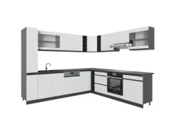 New Vicco R-Line Eckküche 257 x 60 cm J-Shapeohne Arbeitsplatte ohne E-Geräte Weiß