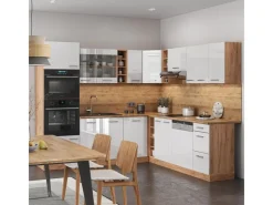 Vicco R-Line Eckküche Weiß Hochglanz/Goldkraft Eiche 237 x 247 cm AP Marmor ohne E-Geräte< Winkelküchen