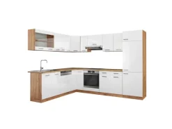 Discount Vicco R-Line Eckküche Weiß Hochglanz/Goldkraft Eiche 227 x 287 cm ohne Arbeitsplatte ohne E-Geräte Hochglanz Weiß