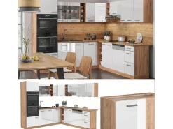 Vicco R-Line Eckküche Weiß Hochglanz/Goldkraft Eiche 237 x 60 cm ohne Arbeitsplatte ohne E-Geräte< Winkelküchen
